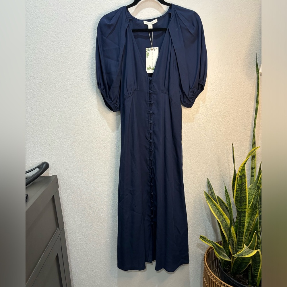 Chelsea & Violet Puff Sleeve Button Front Dress in Navy Size 12 - Picture 2 of 4